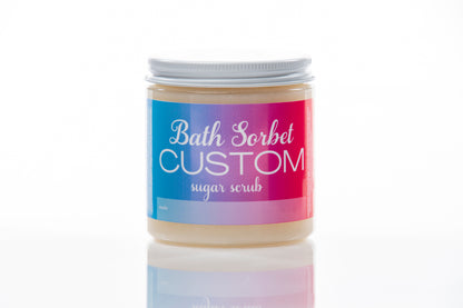 Jar of Bath Sorbet whipped sugar scrub, customizable in scent and color